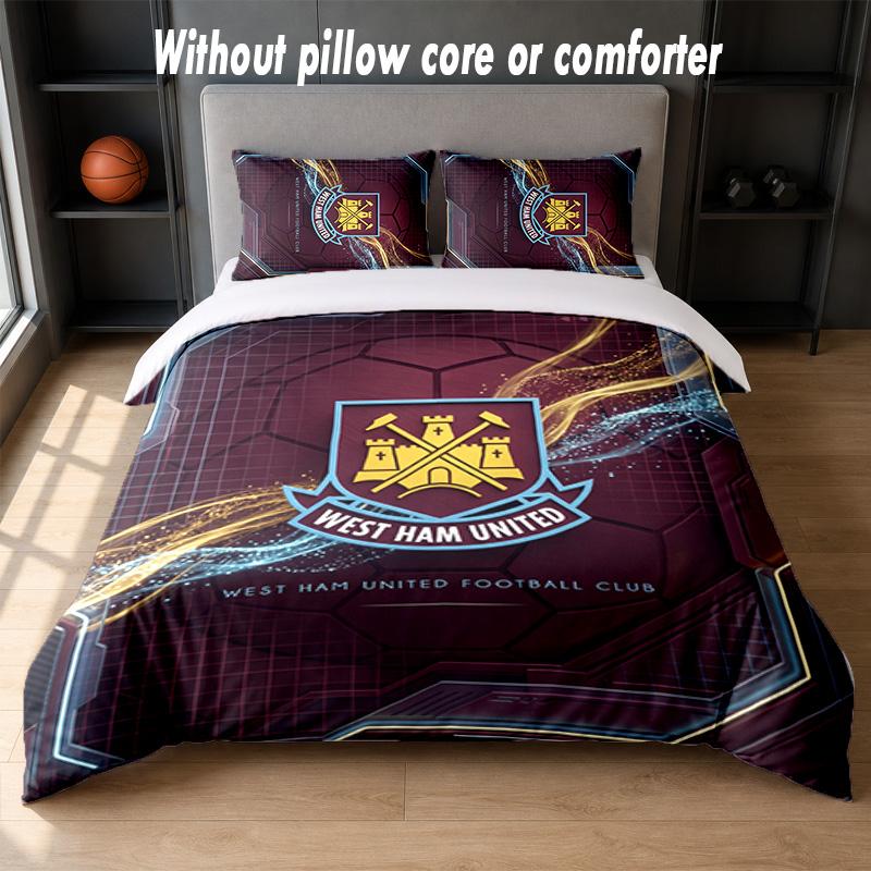 Set Biancheria da Letto West Ham United Football Design 1 Copripiumino + 2 Federe Morbido Traspirante Biancheria da Letto per la Casa