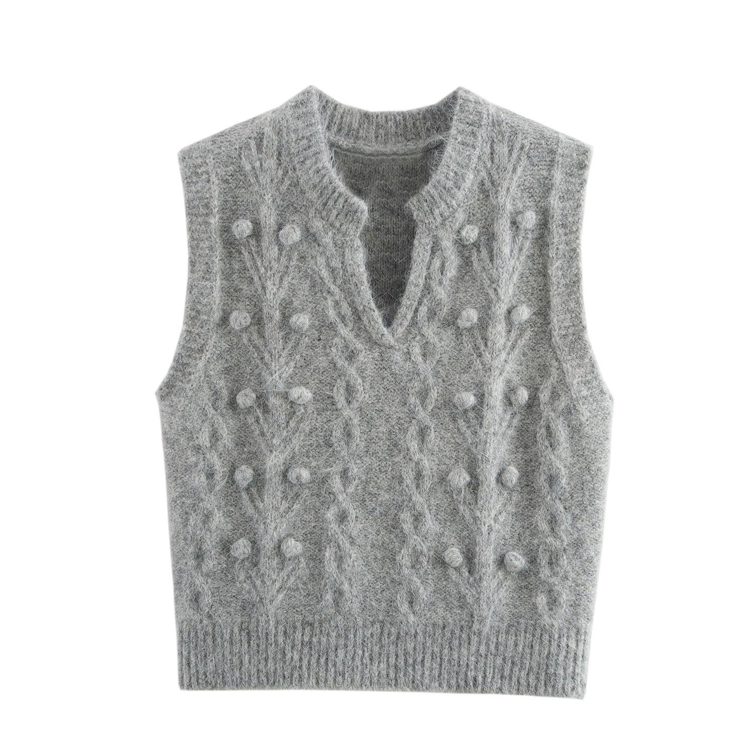 

Весна 2025 Женский трикотажный жилет с V-образным вырезом и 3D-шариками One Size светло-серый