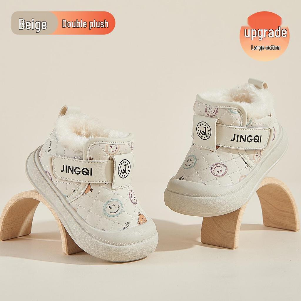 Jingqi Fleece-Lined Infant Cotton Shoes: Warm Winter First Walker for Boys & Girls, Low-Top, Ages 1+