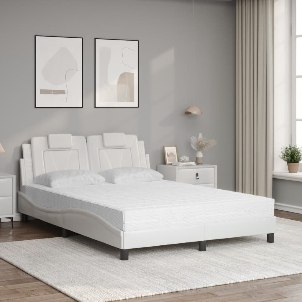 Vidaxl Łóżko Z Materacem, Białe, 120X200 Cm, Sztuczna Skóra