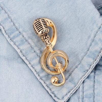 Microphone Brooch Solid Exquisite Golden Silver Color Music Note Brooches for Party
