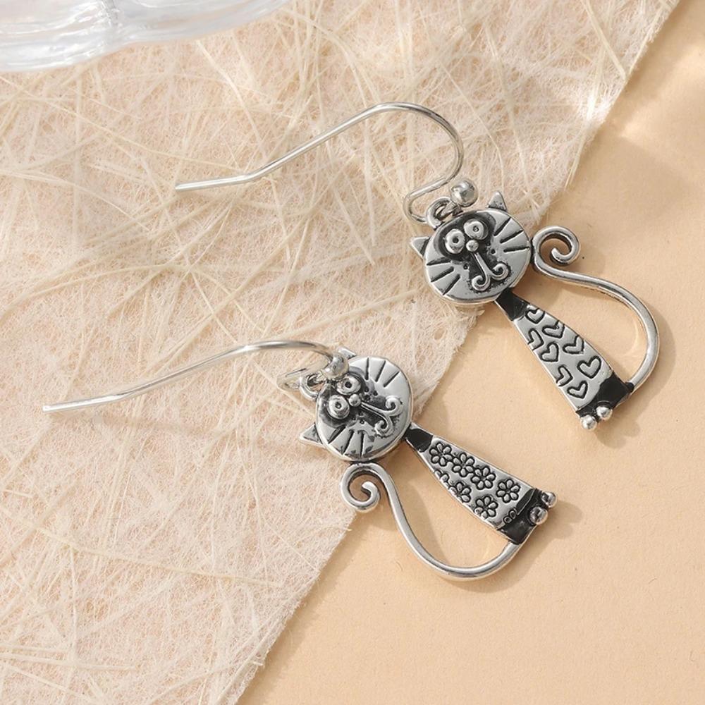 1Pair Cat Cat Style Pendant Earrings Copper Asymmetric Design Earrings Retro Punk Earrings Gift