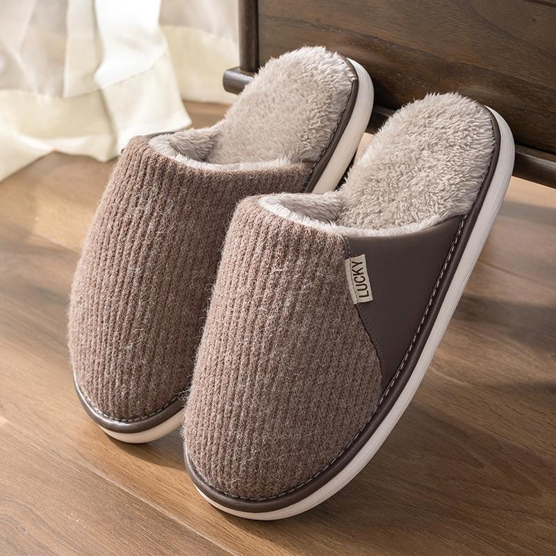Cotton slippers for men in winter, indoor home warmth, household use with added velvet and fur slippers for winter