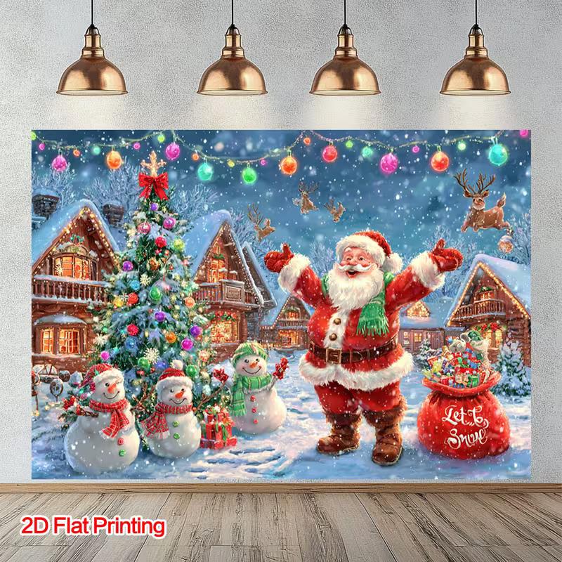 2D Cartoon Santa Christmas Backdrop with Colorful Lights & Snow Scene 47.2x31.5inch/120*80cm