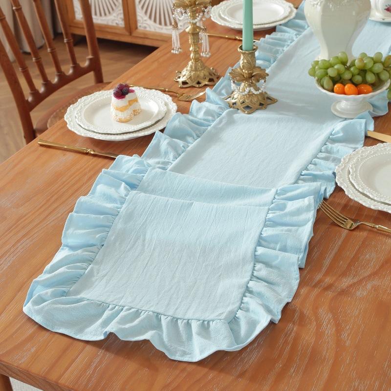 Solid Color Ruffled Rectangular Tablerunner Cute Simple Durable for Christmas Vacation Birthday Party Wedding Table Decoration