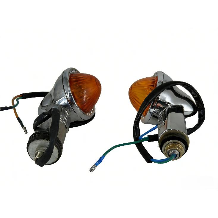 Motorcycle Retro Turn Signal Light Halogen Bulb 12V DC Front Amber Lens Chrome Housing Indicator Lamp Universal Fit MS