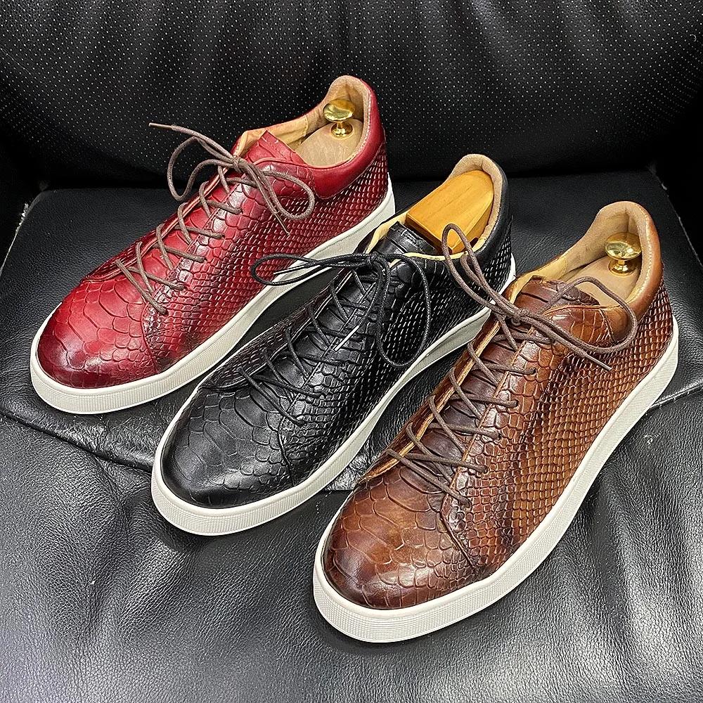 Men's Large Size Derby Casual Shoes Cow Genuine Leather Lace-Up Soft Sole Flat Driving Sneakers for Comfortable Wear