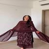 Maroon Floral Embroidered Noodle Strap Kurti with Palazzo and Dupatta Set