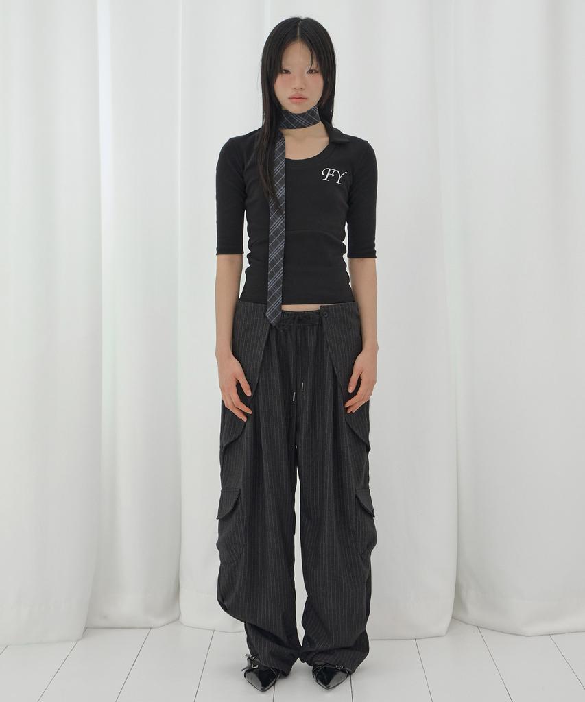 FANCY CLUB Soft Fancy Collar Top (Black) F26Qb045