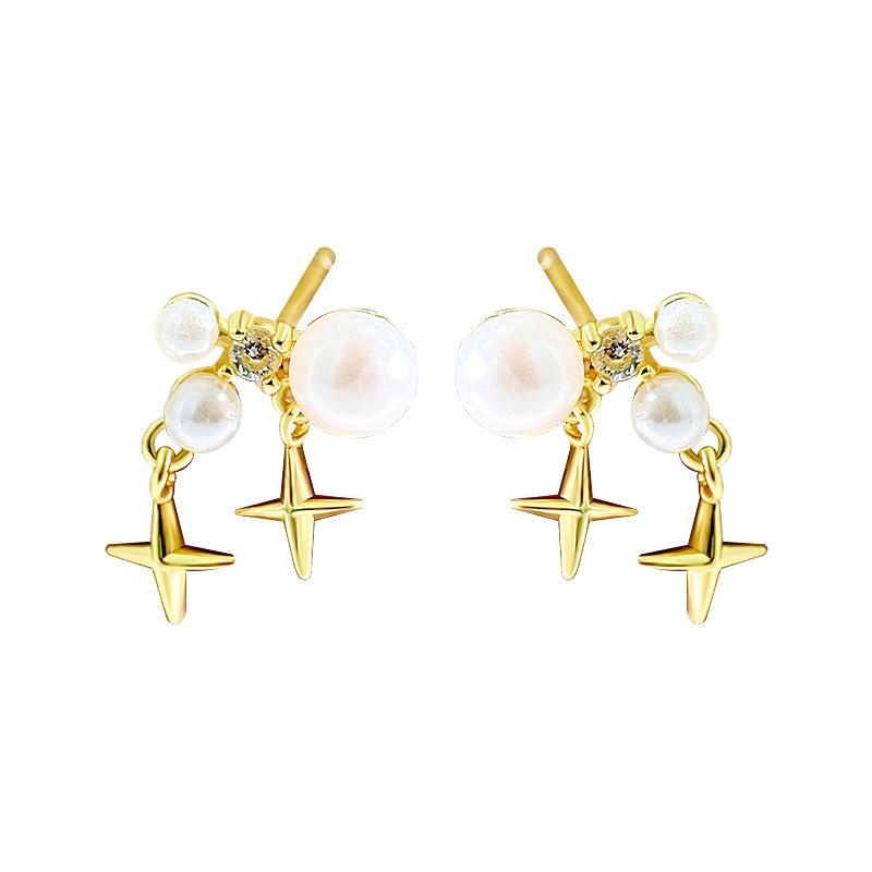 Fashionable Four-pointed Pearl Earrings for Women with Niche Design High-end Earrings