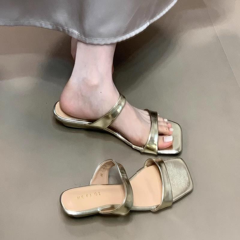 Open-toed cool slippers women's 2025 new sexy square head one-word drag summer wear commuter temperament sandals with skirt
