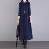 2025 Autumn Clothing New A-shaped Single-breasted Embroidered Dress Women's Loose and Thin Lapel Long-sleeved Temperament Long Dress