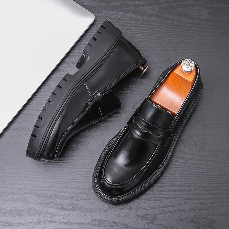 

Модные мужские лоферы на толстой подошве для бизнеса, черные, розовые, мужские, одноногие, повседневные, удобные, модные кожаные туфли и социальная обувь для мужчин 38 чёрный