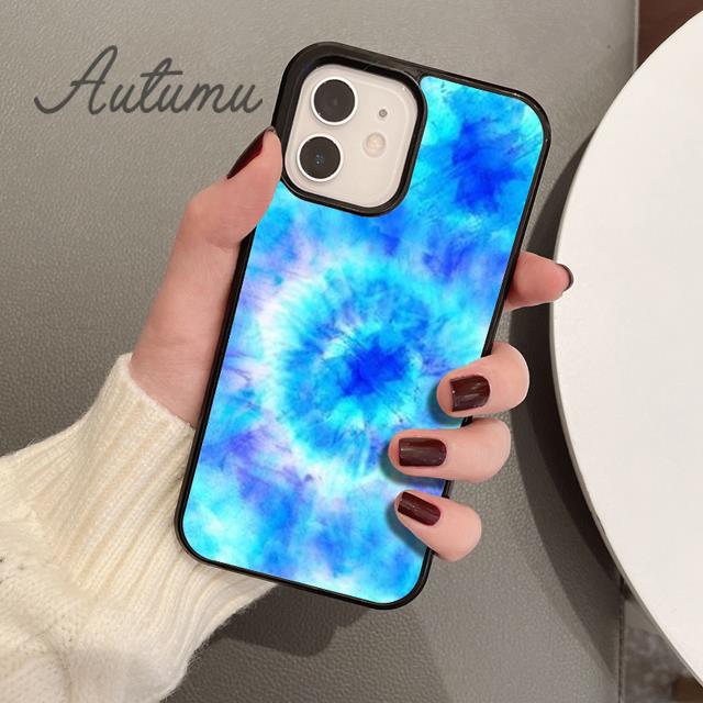Eisblaue Batik-Handyhülle für iPhone 11 12 13 14 Pro Max mini X XR XS SE 2020 5 6S 7 8 Plus Samsung Galaxy S21 S22 Hülle