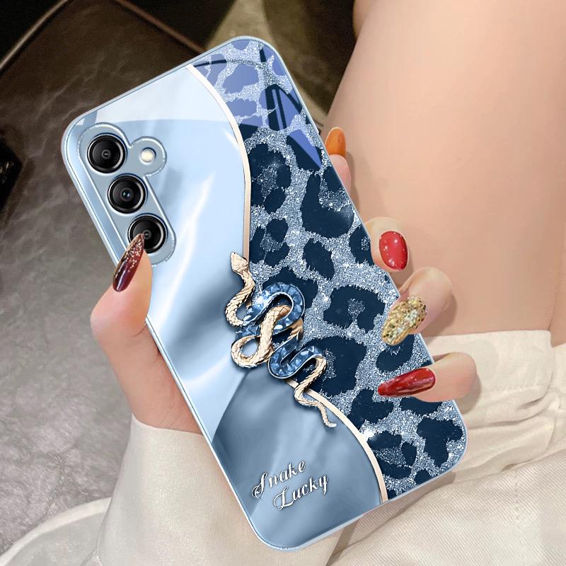 Spotted Snake Pink For Samsung Galaxy A14 4G 20 30 52 20S 21S 22 A32 33 34 42 50 51 53 54 70 71 72 73 5G Glass Phone Case