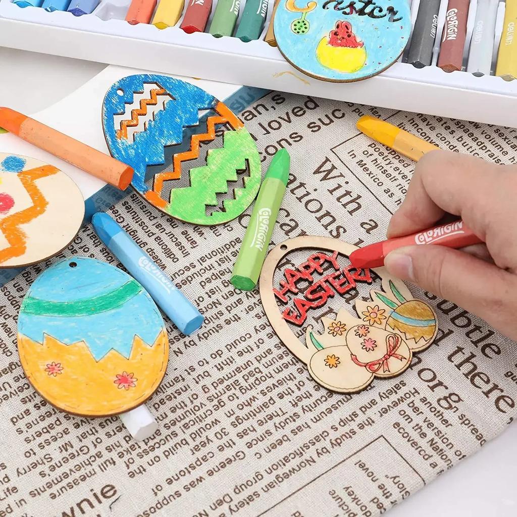 6pcs DIY Wooden Easter Egg Decoration Craft Happy Easter Hanging Pendant Ornament for Home Easter Party Kid Gifts