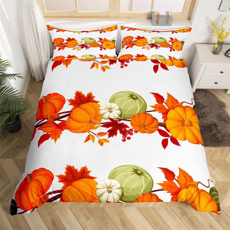 Happy Thanksgiving Duvet Cover Fall Maple Leaf Bedding Set Microfiber Gnome Gold Pumpkin Farm Harvest Comforter Cover King Size