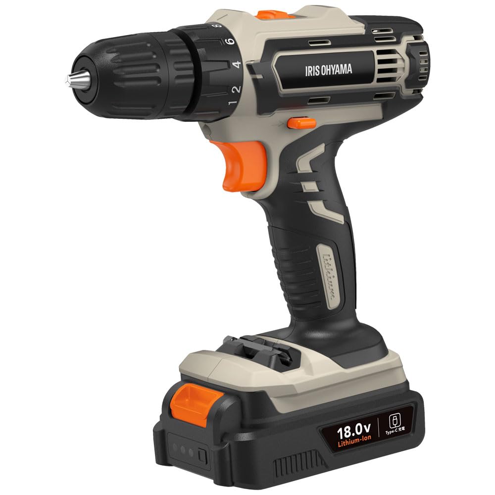 IRIS OHYAMA JCD25TC Rechargeable Electric 18V No Charger Lightweight Adjustable Easy To Use Even for DIY Sand Beige Screwdriver, Type-C, Required, &