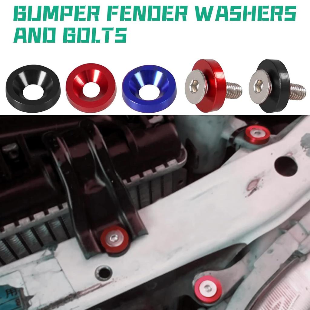 YESHMA 30 Pcs Bumper Fender Washers M6X20Mm With Bolts, Engine Bay Dress Up Fastener Kit Aluminum For Headlights Trunk License Plate Frame (Blue)