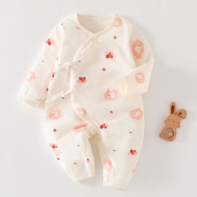 Newborn Baby Thick Padded Long Sleeve Lace Up Butterfly One Piece Cotton Romper