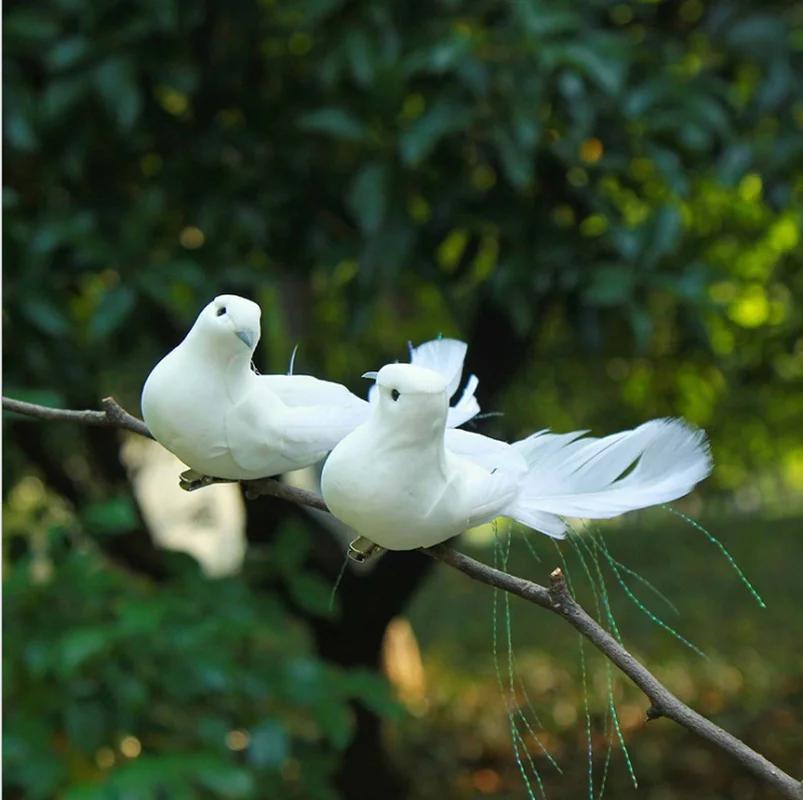 2pcs Fake Bird White Doves Artificial Foam Feathers Birds with Clip Pigeons Decoration for Wedding Christmas Home