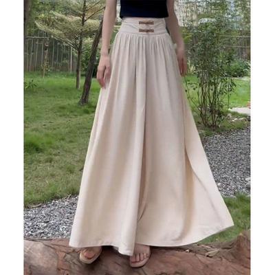 Chinese Style Button High Waist Drooping Versatile Wide-leg Casual Pants for Women In Spring and Summer New Chinese Style Design Loose Skirt Pants