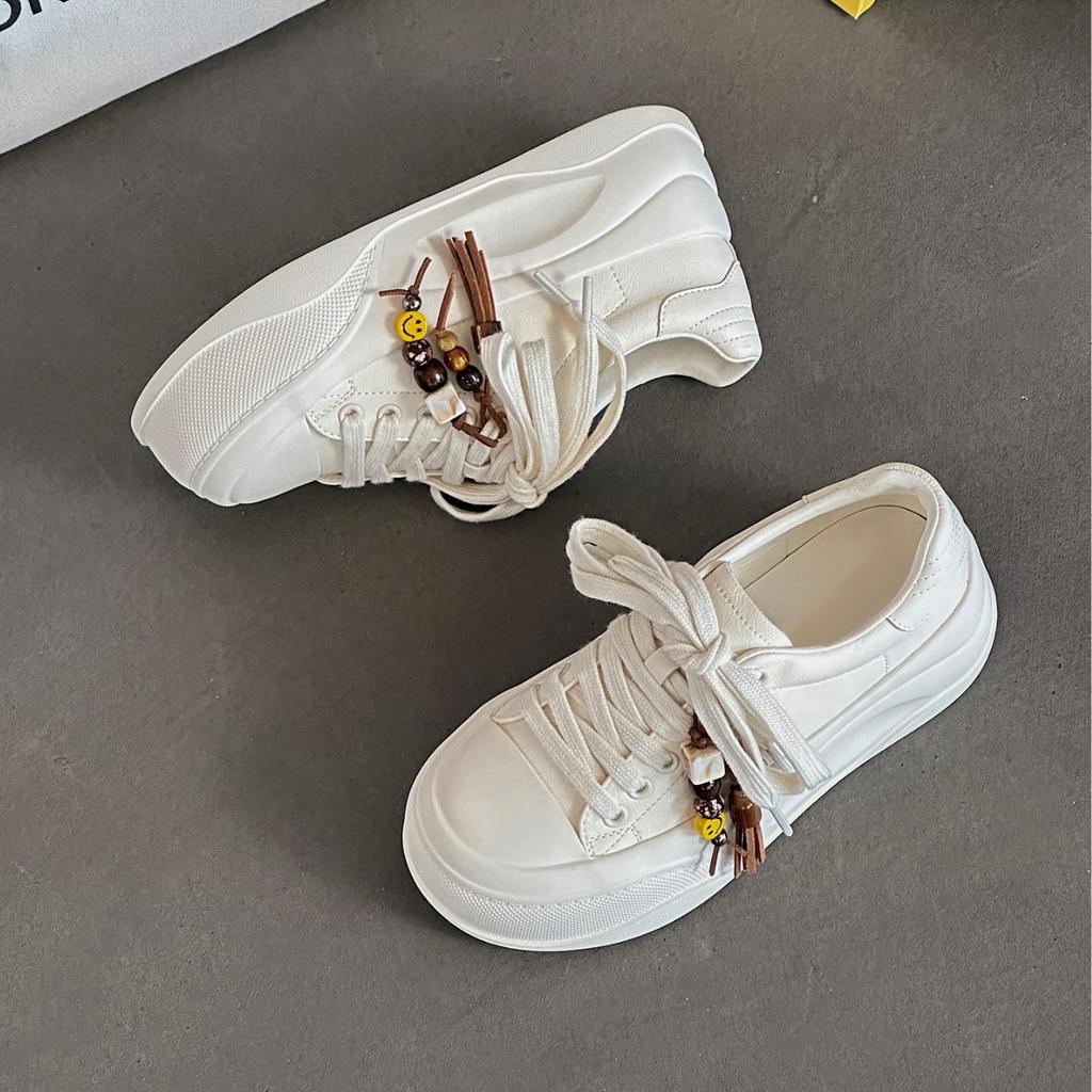 Leather Soft-soled White Shoes Women's 2025 Autumn New Small Height Increase Fashion Sports and Leisure Board Shoes Women's Shoes