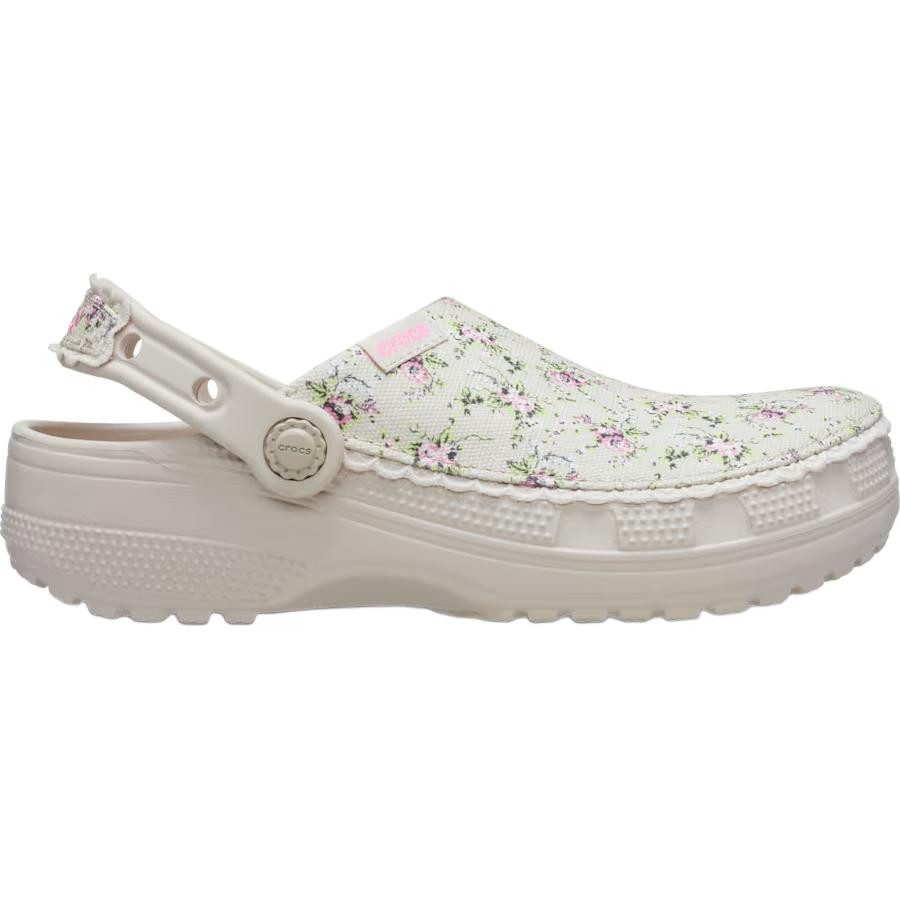 Crocs Classic Crafted Ditch Floral Clogs Comfortable Durable Supportive Outdoor Slippers Kids Clogs Cream 213974-2PL