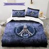 Paris Saint-Germain Fußballclub Muster Bettwäsche Bettdecken-Set Heimdekoration Geschenk (1 Bettbezug + 2 Kissenbezüge (ohne Füllung))