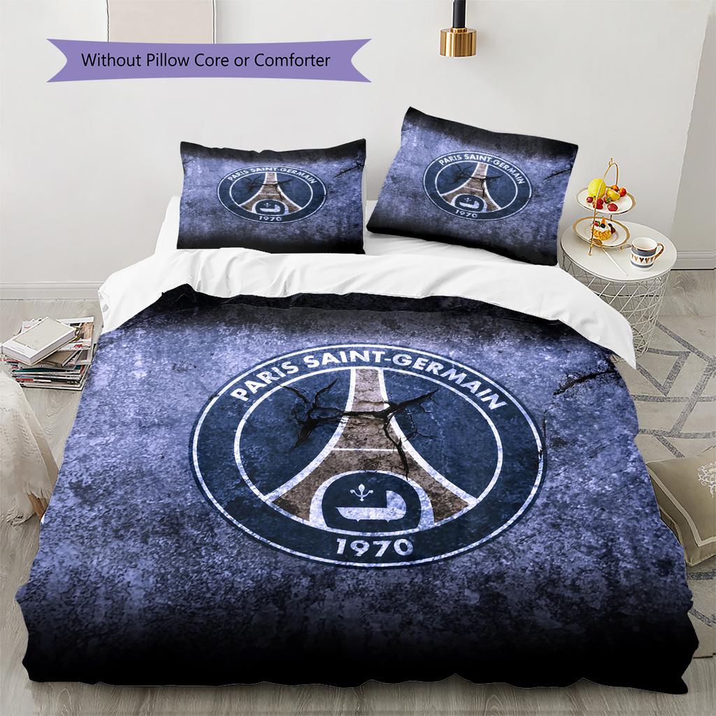 Paris Saint-Germain Fußballclub Muster Bettwäsche Bettdecken-Set Heimdekoration Geschenk (1 Bettbezug + 2 Kissenbezüge (ohne Füllung))