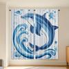 2pcs Vibrant Dolphin & Ocean Wave Print Curtains - Stylish Blue & White Polyester Design for Bedroom, Living Room, or Office Dec