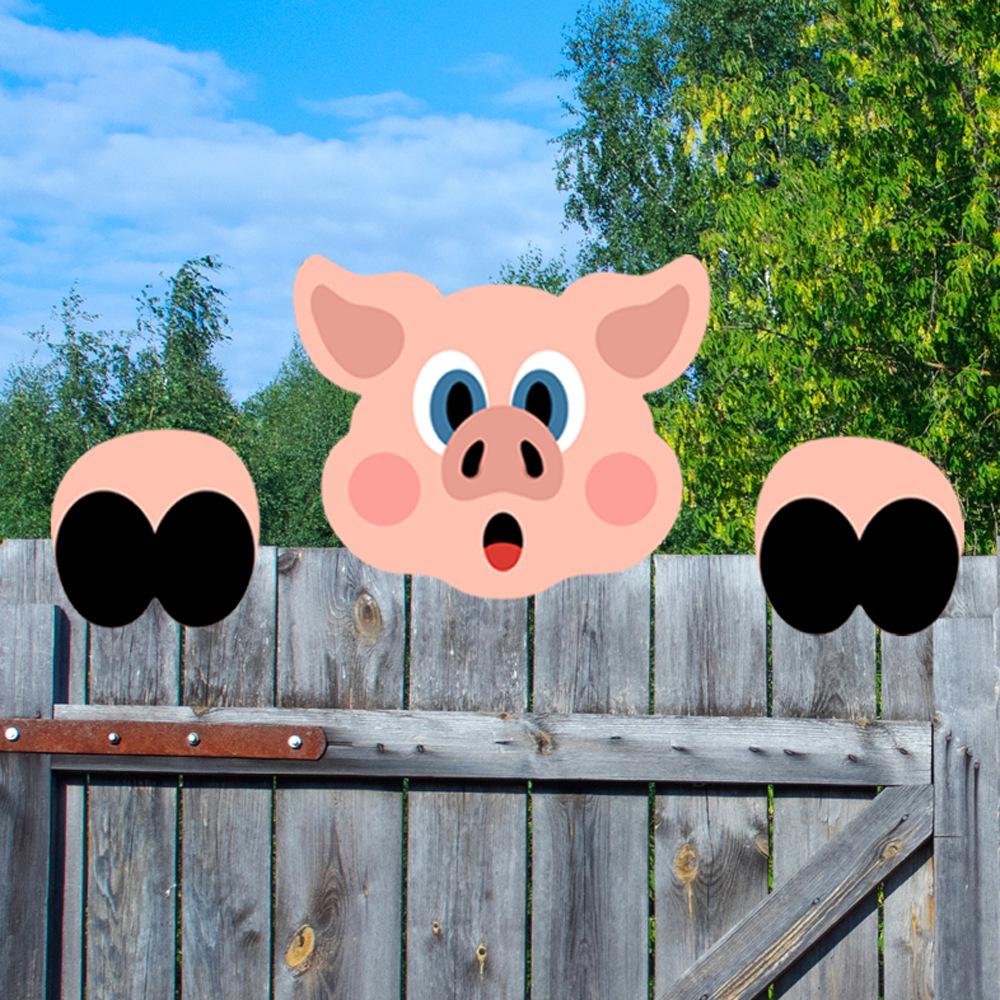Cartoon Animal Peeking Outdoor Fence Decoration Sign
