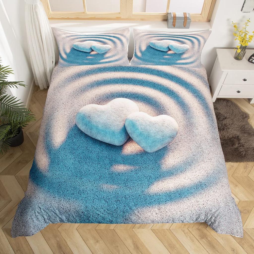 Zen Duvet Cover Set Sandy Beach Meditation Bedding Set Zen Stones Comforter Cover Tranquil Nature Artwork Quilt Cover Full Size