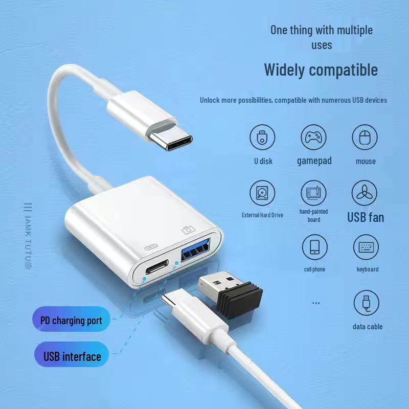 5-in-1 Multifunctional USB to Type-C OTG Adapter with Docking Station, U Disk Support, Headphone Jack, and Charging Capability
