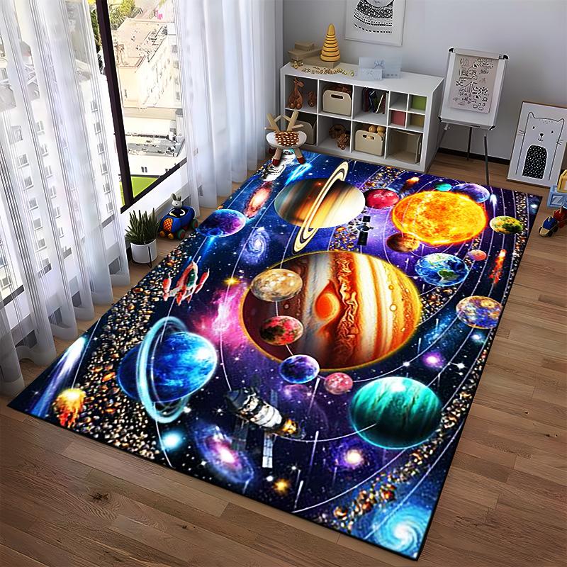 "Outer Space Solar System Planets Print Carpet for Living Room Decor" Suitable for Use As an Anti-slip for Living Room Bedroom Sofas