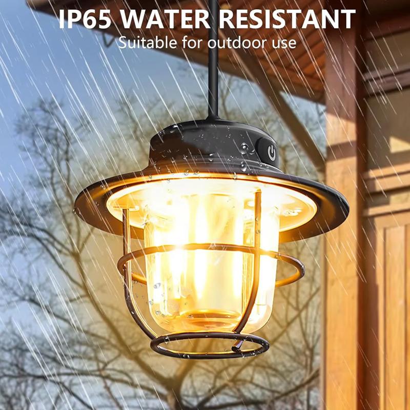 Retro Portable Camping Lantern Waterproof Emergency Light Dimmable Multiple color temperatures Hanging Tent Lamp for Outdoor