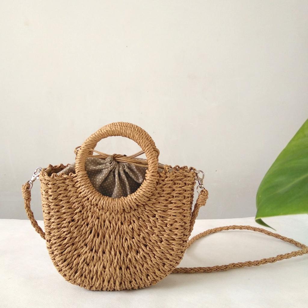 Fashion Vegetable Basket Bag Shoulder Crossbody Rattan Accompaniment Straw Bag Handmade Weaving
