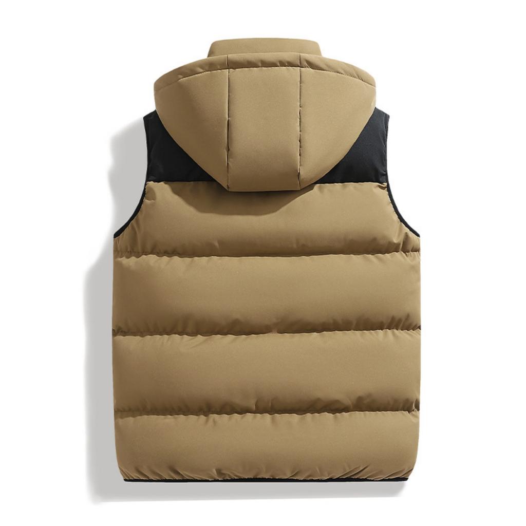 Мужская повседневная свободная хлопковая теплая куртка в стиле колор-блок, мужская куртка-жилет без рукавов со съемным капюшоном