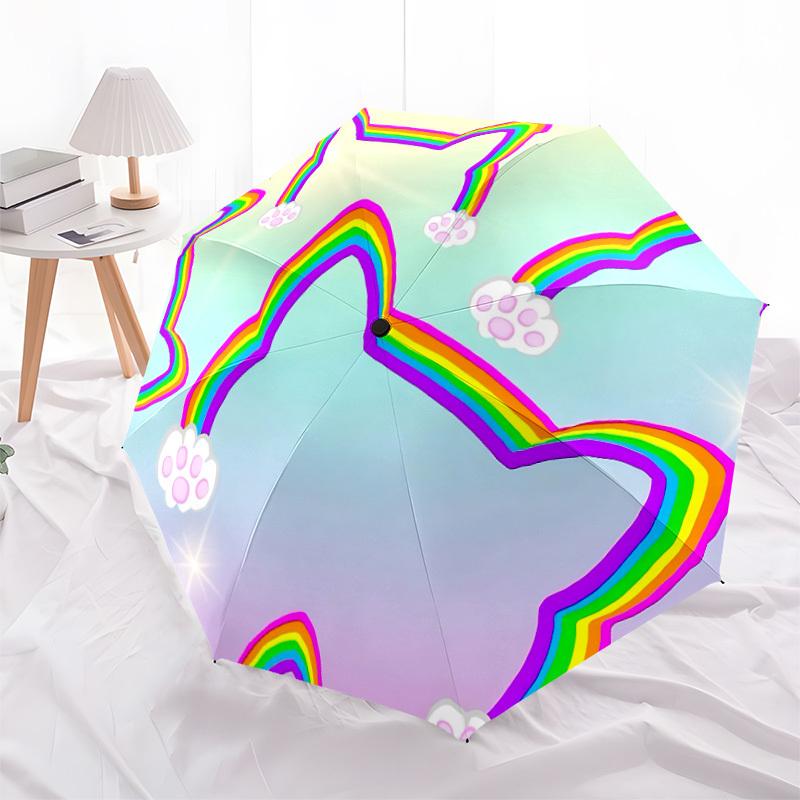 1 pièce Parapluie Pliant Automatique Chat Arc-en-ciel - Compact 8 baleines, Plastique et Fer Durables, Léger pour l'Extérieur Quotidien116