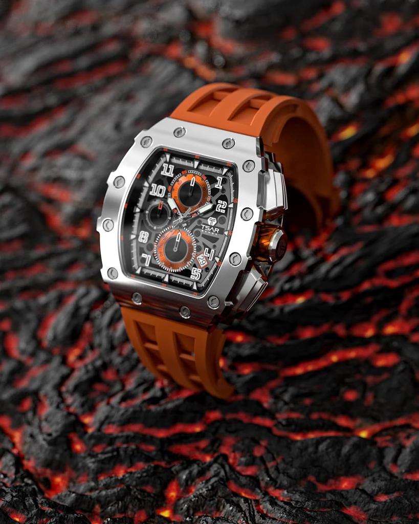 TSAR BOMBA Watch Skeleton Mechanical Automatic Watch Ceramic Japan Movement Tonneau Silicone Strap 50M Waterproof Luminous Luxury Wristwatch Business