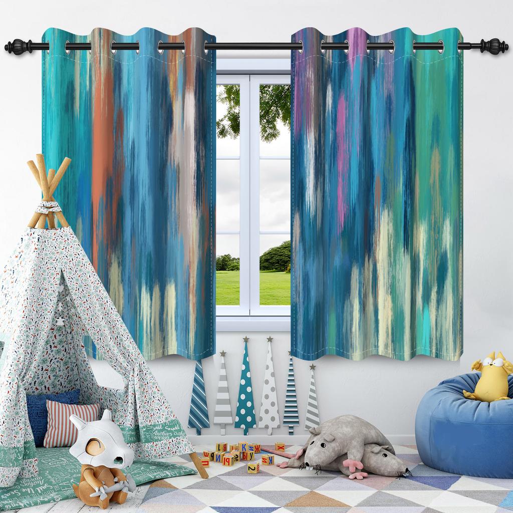 2 st Abstrakta Oljemålning Textur Fönstergardiner Sekretessavdelare Mörkläggningsgardin Lägenhet Sovrum Vardagsrum Mörkläggning