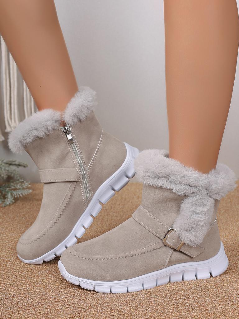 Fashion AJGS New Short Plush Suede Ankle Boots Winter Women Fur Warm Chelsea Snow Boots Casual Shoes Flats Gladiator Sport Ladies Boots