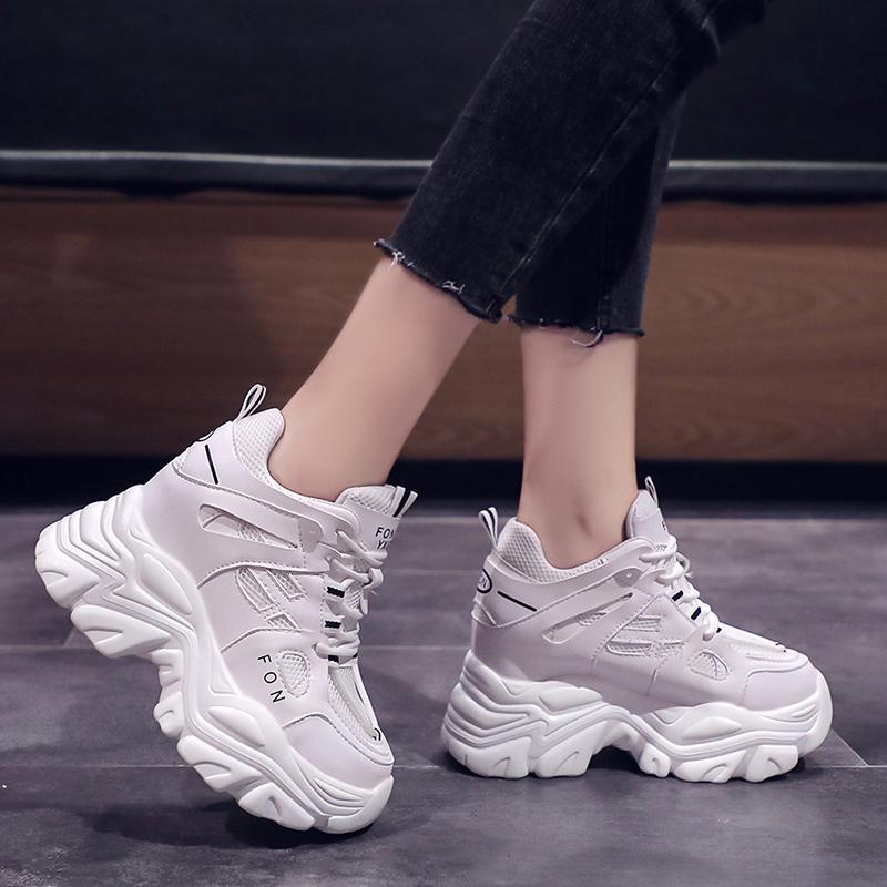 Mode Damen Chunky Sneakers 2025 Mode Plateau Sneakers Damen Marken Keile Freizeitschuhe für Frau Leder Sport Dad Schuhe 10cm