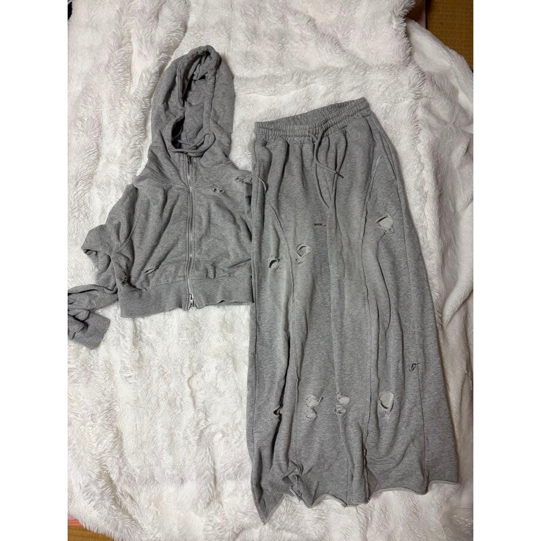 WEGO Damaged Parka & Pants Set Gray