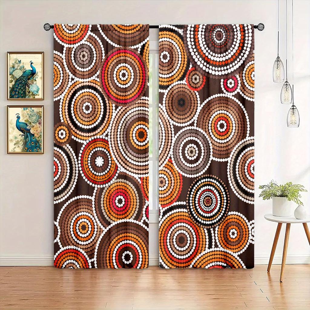 2PC Aboriginal Dot Art Curtains - Authentic Indigenous Circle Print Window Drapes for Living Room Bedroom Decor