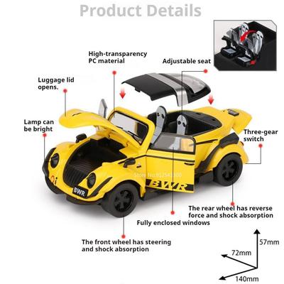 1:32 Scale Beetle Santana Car Model Toy Shock Absorption Doors Opened Retro Cars Metal Diecast Models Toys Decorative Gifts