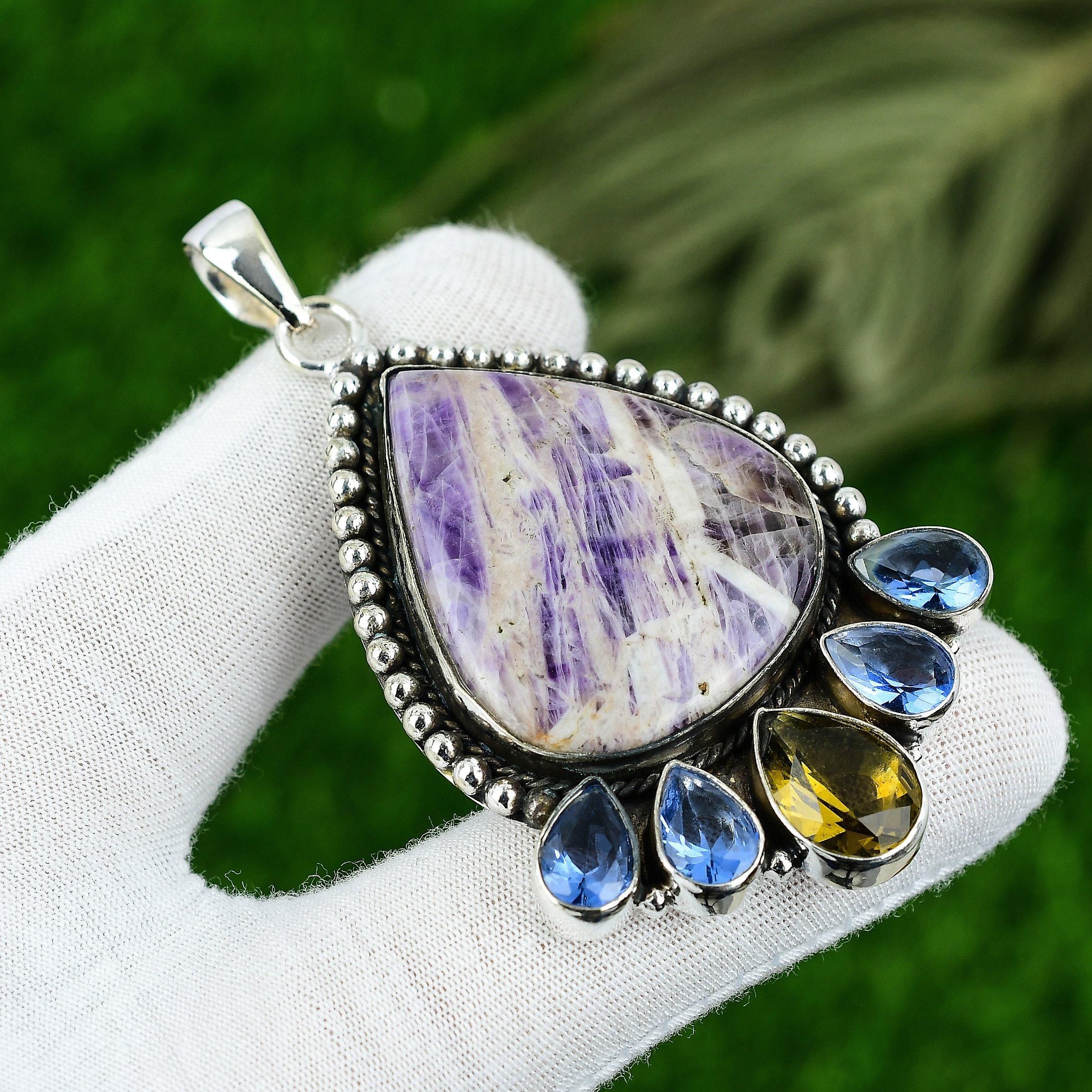 

Свадебный подарок для нее Подвеска из серебра 925 пробы с натуральным аметистом шеврон