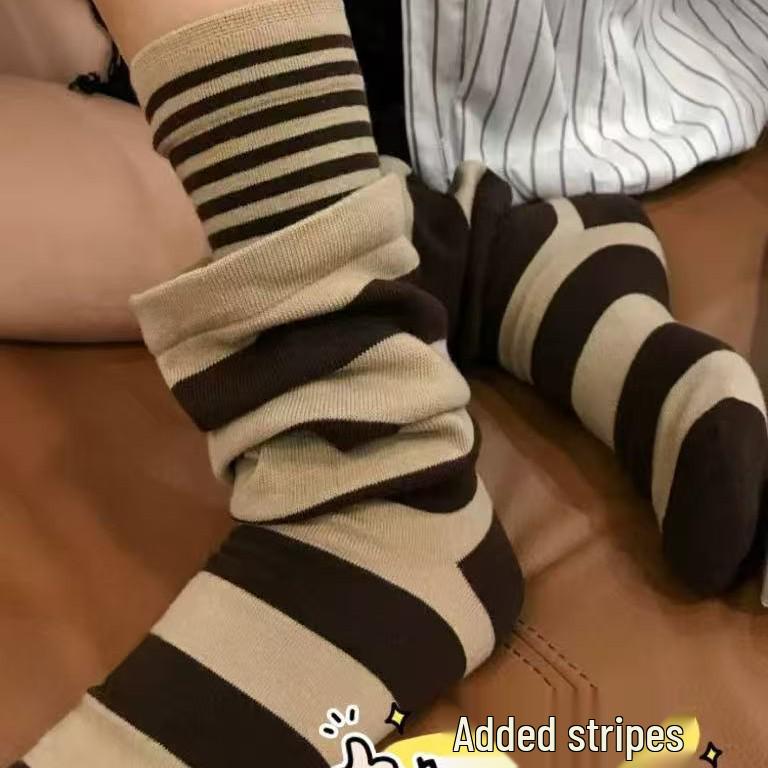 High-end Appeal: Claret Red with Stripes, Features a Stylish Fake Two-piece Design and Scrunch Socks. The More You Look, the More You'll Love It!