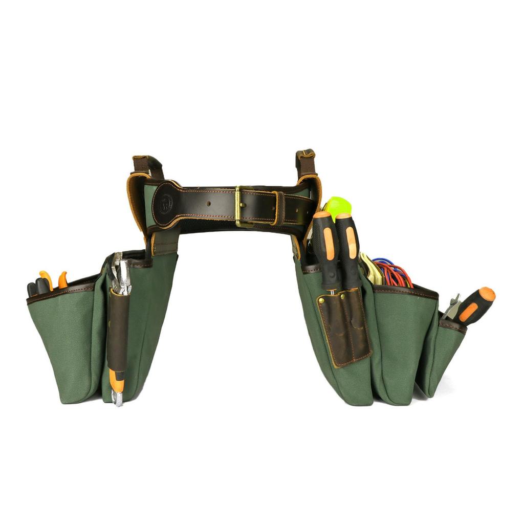 TOURBON Tool Belt, Large Capacity Tool Pouch, with Belt, Canvas and Leather, for Construction Site Work, Electrical Work, DIY, Repairs