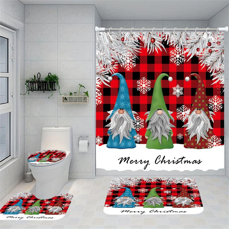 Christmas Series Shower Curtain Digital Printing Bathroom Shower Curtain Four-Piece Polyester Shower Curtain